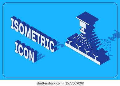 Isometric Automatic irrigation sprinklers icon isolated on blue background. Watering equipment. Garden element. Spray gun icon.  Vector Illustration