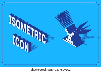 Isometric Automatic irrigation sprinklers icon isolated on blue background. Watering equipment. Garden element. Spray gun icon.  Vector Illustration