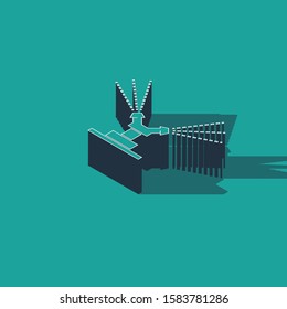 Isometric Automatic irrigation sprinklers icon isolated on green background. Watering equipment. Garden element. Spray gun icon.  Vector Illustration