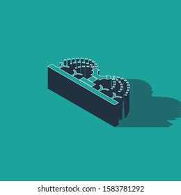Isometric Automatic irrigation sprinklers icon isolated on green background. Watering equipment. Garden element. Spray gun icon.  Vector Illustration