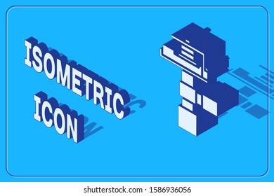 Isometric Automatic irrigation sprinklers icon isolated on blue background. Watering equipment. Garden element. Spray gun icon.  Vector Illustration