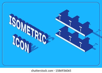 Isometric Automatic irrigation sprinklers icon isolated on blue background. Watering equipment. Garden element. Spray gun icon.  Vector Illustration