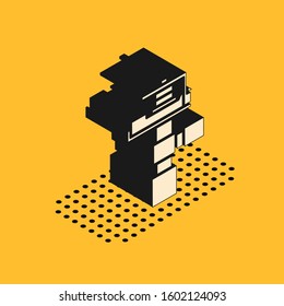 Isometric Automatic irrigation sprinklers icon isolated on yellow background. Watering equipment. Garden element. Spray gun icon.  Vector Illustration