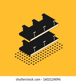 Isometric Automatic irrigation sprinklers icon isolated on yellow background. Watering equipment. Garden element. Spray gun icon.  Vector Illustration
