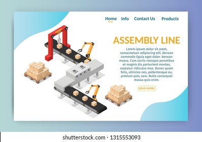 Isometric Automation Abstract Robotic Assembly Line Set Flat Isolated Vector Illustration Background Banner