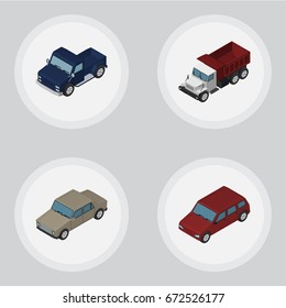 Isometric Automobile Set Of Auto, Suv, Freight And Other Vector Objects. Also Includes Car, Freight, Sedan Elements.