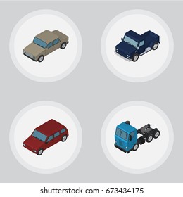 Isometric Automobile Set Of Car, Auto, Suv And Other Vector Objects. Also Includes Lorry, Suv, Auto Elements.