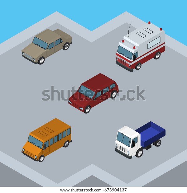 Isometric
Automobile Set Of Lorry, Car, First-Aid And Other Vector Objects.
Also Includes Aid, Car, Auto
Elements.
