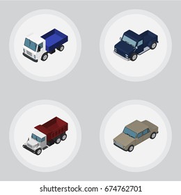 Isometric Automobile Set Of Lorry, Suv, Auto And Other Vector Objects. Also Includes Sedan, Lorry, Transport Elements.