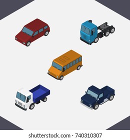 Isometric Automobile Set Of Lorry, Suv, Truck And Other Vector Objects. Also Includes Motor, Lorry, Truck Elements.