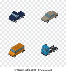 Isometric Automobile Set Of Suv, Auto, Truck And Other Vector Objects. Also Includes Lorry, Bus, Auto Elements.