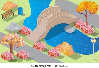 Isometrische Herbstparklandschaft Vektorgrafik