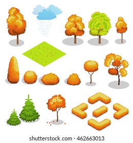 Isometric autumn trees set. Flat 3d illustration. For infographics and design 