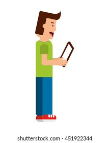 isometric avatar  with tablet isolated icon design, vector illustration  graphic 