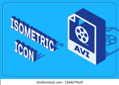 Isometric AVI file document. Download avi button icon isolated on blue background. AVI file symbol.  Vector Illustration