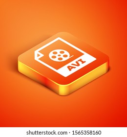 Isometric AVI file document. Download avi button icon isolated on orange background. AVI file symbol.  Vector Illustration