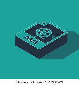 Isometric AVI file document. Download avi button icon isolated on green background. AVI file symbol.  Vector Illustration