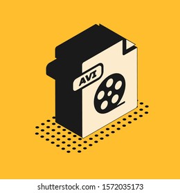 Isometric AVI file document. Download avi button icon isolated on yellow background. AVI file symbol.  Vector Illustration