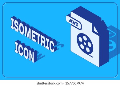 Isometric AVI file document. Download avi button icon isolated on blue background. AVI file symbol.  Vector Illustration
