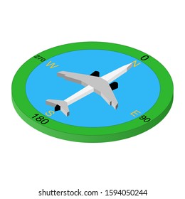 Isometric aviation navigation lnstrument compass. Isolated on a white background. Vector illustration.