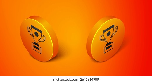 Isometric Award cup icon isolated on orange background. Winner trophy symbol. Championship or competition trophy. Sports achievement sign. Orange circle button. Vector