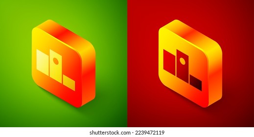 Isometric Award over sports winner podium icon isolated on green and red background. Square button. Vector Illustration