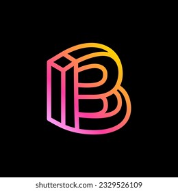 Isometric B letter logo. Neon lights emblem. Multicolor gradient impossible lines design. Cubic bright icon for blockchain labels, nightlife headlines, futuristic posters, NFT advertisement.