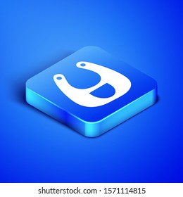 Isometric Baby bib icon isolated on blue background. Blue square button. Vector Illustration