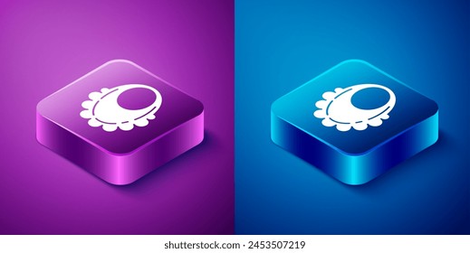 Isometric Baby bib icon isolated on blue and purple background. Square button. Vector
