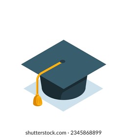icono de tapón de soltero isométrico en color sobre fondo blanco, estudio universitario o graduación