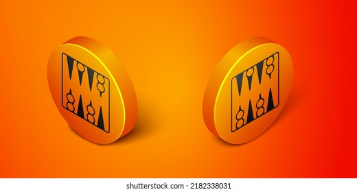 Isometric Backgammon board icon isolated on orange background. Orange circle button. Vector svg