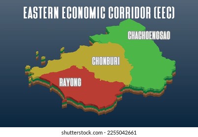 isometric background of Eastern Economic Corridor or EEC map at Thailand