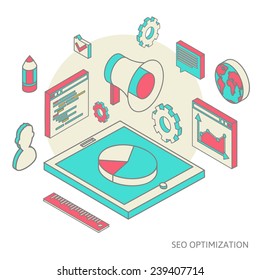 isometric  background seo optimization. SEO concept vector illustration