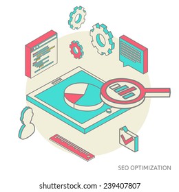 isometric  background seo optimization. SEO concept vector illustration