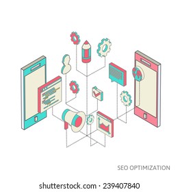 isometric  background seo optimization. SEO concept vector illustration