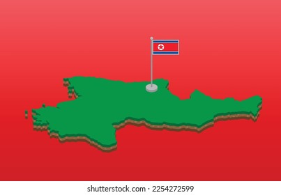 isometric background technology of north korea flag with map