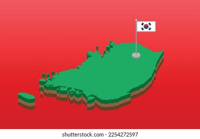 tecnología de fondo isométrico de la bandera de corea del sur con mapa