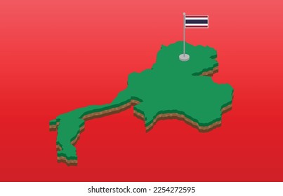 isometric background technology of Thailand flag with map