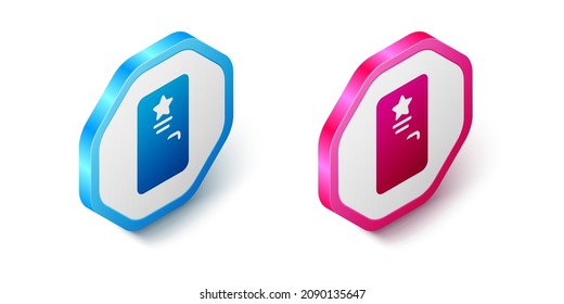 Isometric Backstage icon isolated on white background. Door with a star sign. Dressing up for celebrities. Hexagon button. Vector