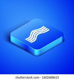 Isometric Bacon stripe icon isolated on blue background. Blue square button. Vector Illustration