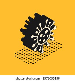 Isometric Bacteria icon isolated on yellow background. Bacteria and germs, microorganism disease causing, cell cancer, microbe, virus, fungi.  Vector Illustration