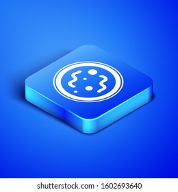 Isometric Bacteria icon isolated on blue background. Bacteria and germs, microorganism disease causing, cell cancer, microbe, virus, fungi. Blue square button. Vector Illustration