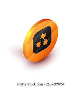 Isometrisches Bakteriensymbol einzeln auf weißem Hintergrund. Bakterien und Keime, Erreger von Mikroorganismen, Zellkrebs, Mikrobe, Virus, Pilze. orangefarbene Kreistaste. Vektorgrafik