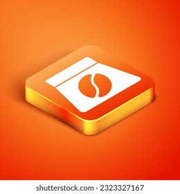 Isometric Bag of coffee beans icon isolated on orange background.  Vector