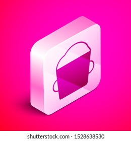 Isometric Bakery bowl dough icon isolated on pink background. Silver square button. Vector Illustration