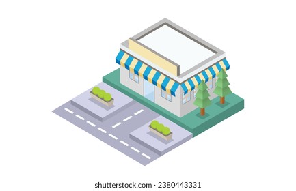 isometrisches Bäckerei-Shop-Gebäude einzeln.auf weißem Hintergrund.3D-Design.isometrische Vektordesign-Illustration.