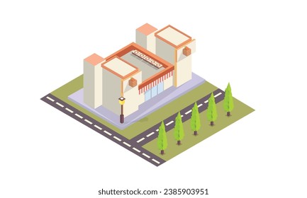 Isometric Bakery Shop , Cake, Burge.on white background.isometric design. 3D design elements for construction of urban and village landscapes.