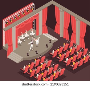 Isometric ballet performance composition with dancers on stage vector illustration