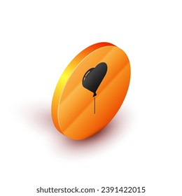 Isometric Balloon in form of heart with ribbon icon isolated on white background. Valentines day. Orange circle button. Vector