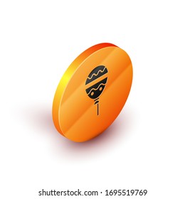 Isometric Balloons with ribbon icon isolated on white background. Happy Easter. Orange circle button. Vector Illustration